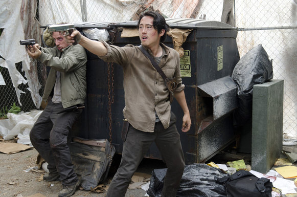 Michael Traynor as Nicholas and Steven Yeun as Glenn Rhee - The Walking Dead _ Season 6, Episode 3 - Photo Credit: Gene Page/AMC